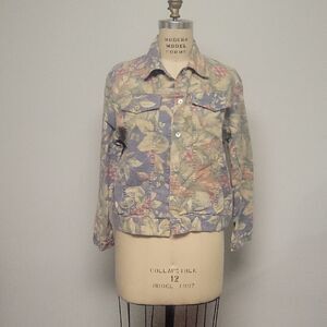 Norm Thompson Multicolor Floral Jean Jacket, Size M, 100% Cotton